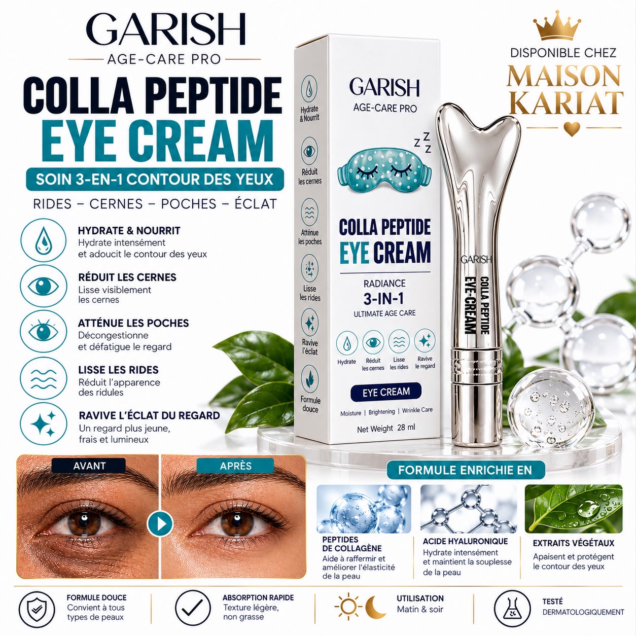 Garish Colla Peptide Eye Cream, bienfaits et actifs clés