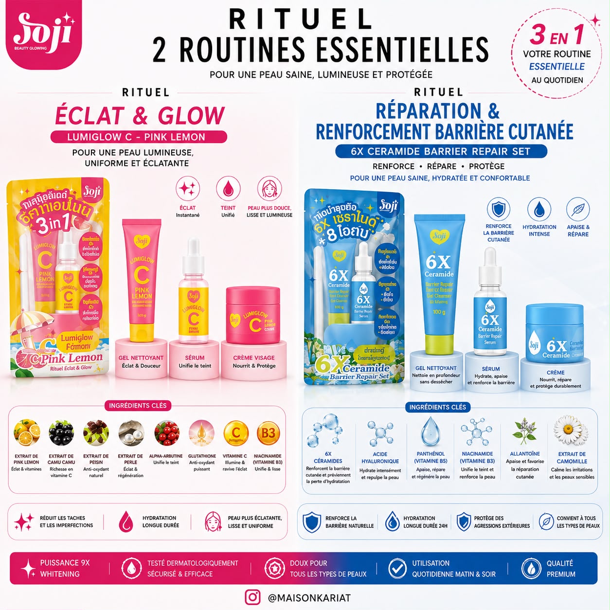 Les deux rituels Joji : Kit Glow Lumiglow C Pink Lemon et Kit 6X Ceramide Barrier Repair