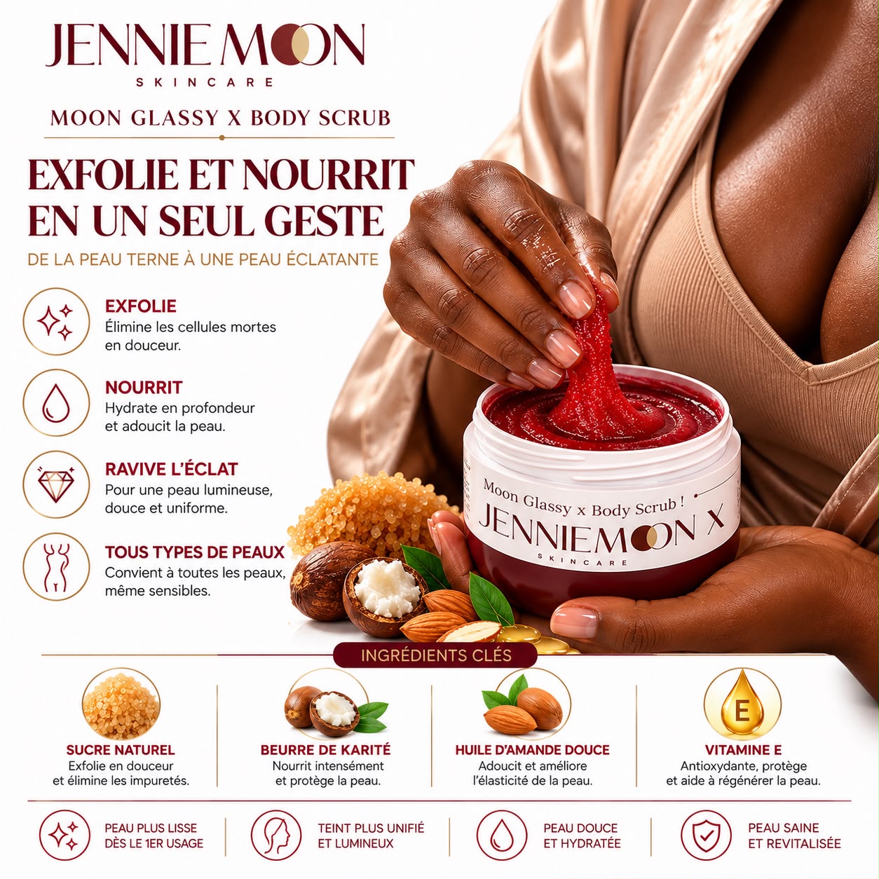 Moon Glassy X Body Scrub, gommage au sucre, karité, amande douce et vitamine E